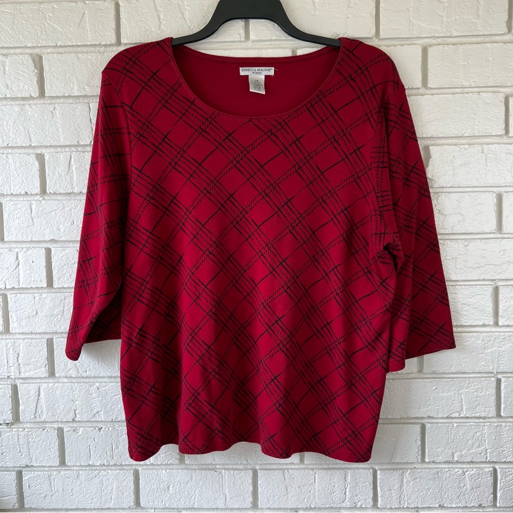 Rebecca Malone 2X Red pattern 3/4 Sleeve Shirt